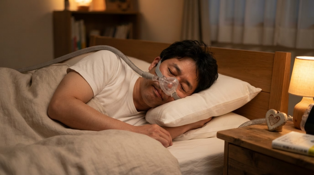 ★冠動脈疾患患者の睡眠時無呼吸症候群の治療（CPAP）で心不全に似た心臓の異常が改善？
